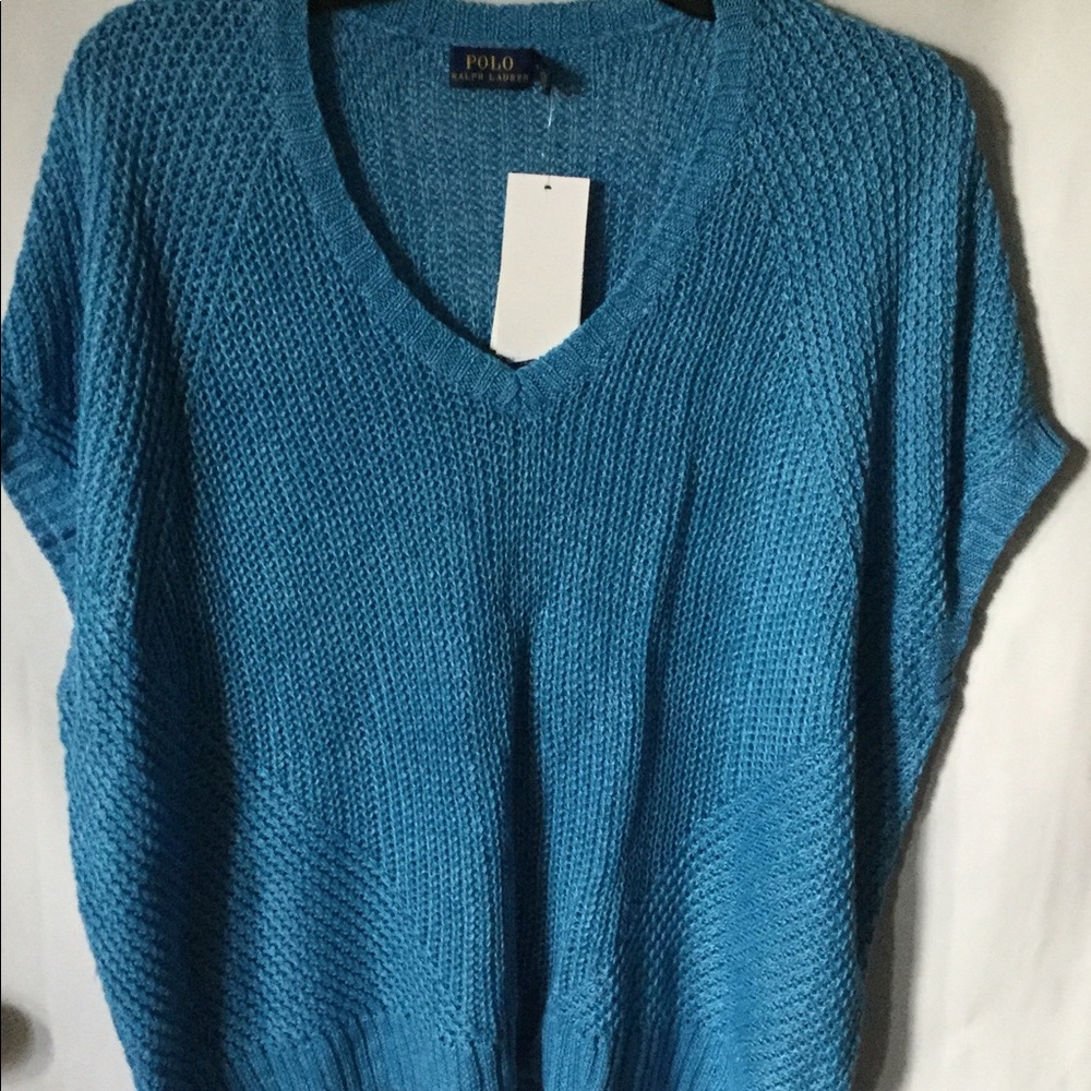 Polo Ralph Lauren Women Knit Top Blue 100% Linen Oversize Sleeveless $165